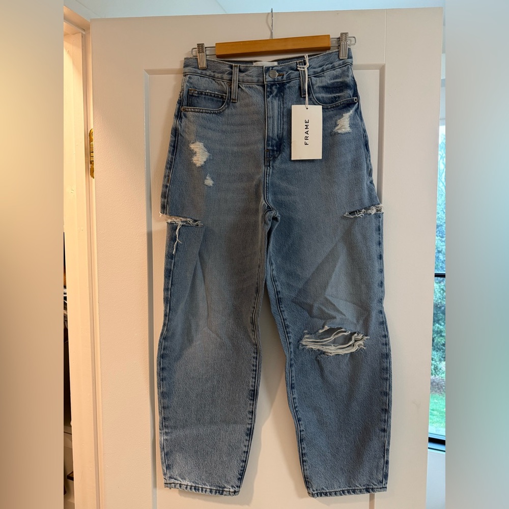Women’s FRAME Le ultra high rise barrel distressed
